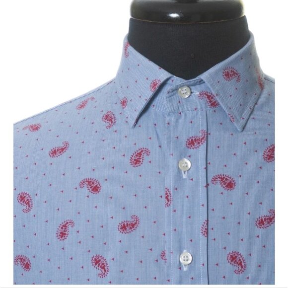 Men's Etro Slim Fit Blue & Red Paisley Print Shirt - Size L Excellent Condition - Picture 2 of 6